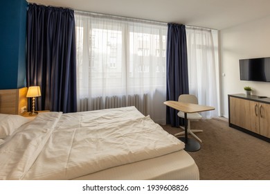 Bedroom interior in hotel apartment