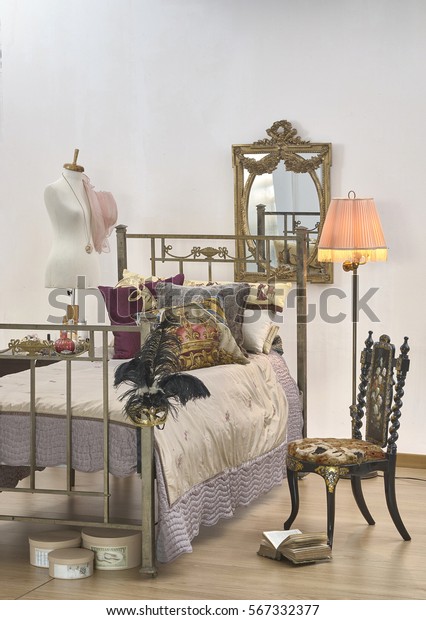 Bedroom Retro Decoration Gold Leaf Mirror Stock Photo Edit