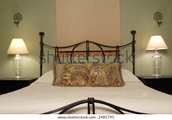 Bedroom Twin Nightstands Lamps Stock Photo Edit Now 2485795