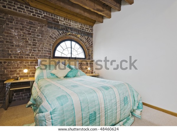 Bedroom Warehouse Conversion Apartment Exposed Brick Stock