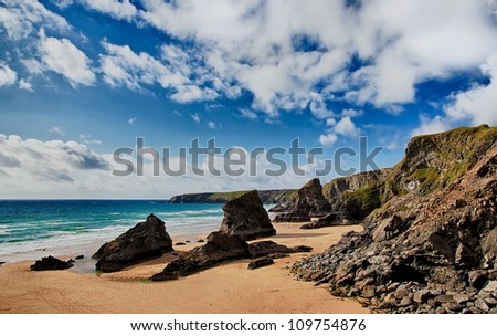 Bedruthan Steps beach in Cornwall UK