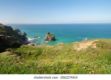 Bedruthan Steps In North Cornwall, UK