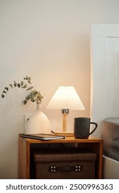 Bedside Table With Lamp In The Bedroom