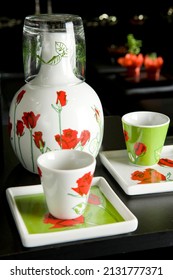 Bedside Water Carafe With Two Cups With Flower Pattern