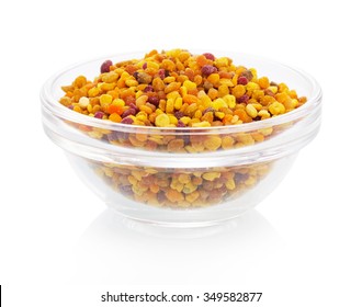 Bee Pollen In The Bowl Closeup Isolated On White Background