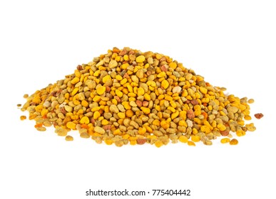 Bee Pollen Grains On A White Background. Healthy Natural Medicine For Influenza.