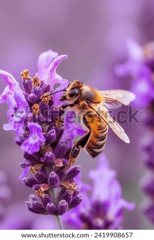 Bee pollinating a flower close up