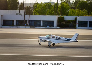 Beechcraft Bonanza G36 Is Landing At Santa Monica Airport, California