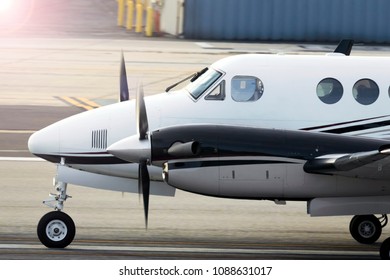 Beechcraft King Air Is Taking Off At Santa Monica Airport, California