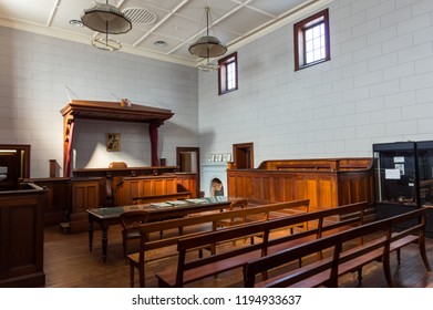 Beechworth, Australia - April 30, 2018: Court Room In The Beechworth Court House, Built In 1858. Ned Kelly Appeared In The Court Multiple Times.