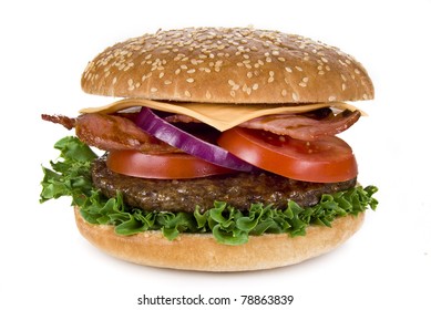 Beef And Bacon Burger Isolated Over White Background