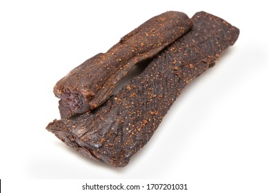 Beef Biltong isolated on a white background.