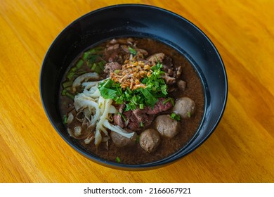 
Beef Boat Noodle With A Mixture Of Offal And Beef, Along With A Rich Broth Mixed With Cow's Blood. And Have Meatballs Mellow Taste It Can Be Found At Noodle Restaurants In Thailand.