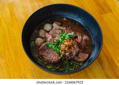 
Beef Boat Noodle With A Mixture Of Offal And Beef, Along With A Rich Broth Mixed With Cow's Blood. And Have Meatballs Mellow Taste It Can Be Found At Noodle Restaurants In Thailand.