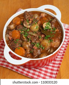 Beef Bourguignon In Casserole Dish