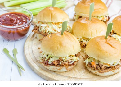 Beef Brisket Sliders On A Wooden Board