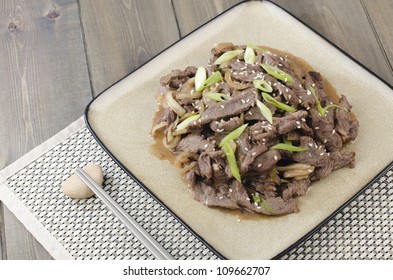 Beef Bulgogi - Korean marinated BBQ beef served.