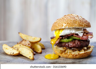 Beef Burger With Bacon And Egg