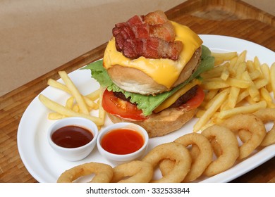 beef burger with grilled bacon  - American food - fast food 