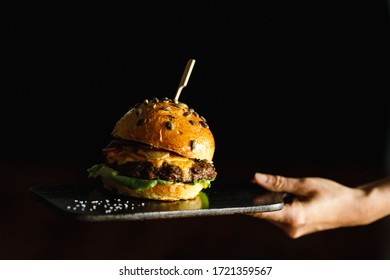 Beef Burger Homemade Food Photography On Dark Background