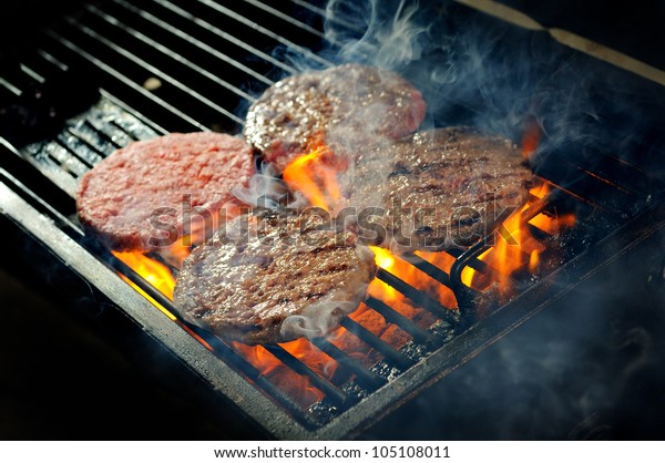 Beef Burgers Being Cooked Stock Photo (Edit Now) 105108011