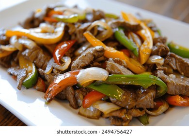 Beef capsicum and green bean stir-fry - Powered by Shutterstock