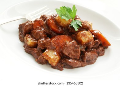 Beef Casserole On White Plate