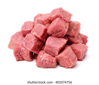 Beef Cubes On White Background 