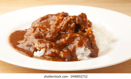 Beef Curry Rice On A Plate