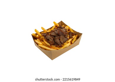 Beef And Fries In Brown Card Board Box On White