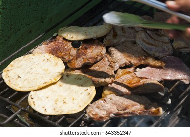 Beef Grill With Corn Tortillas In Guatemala, Churrasco.