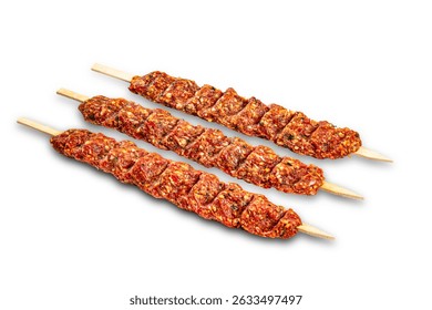 beef kabab in high resolution image and isolated in white with sharp blunt edge