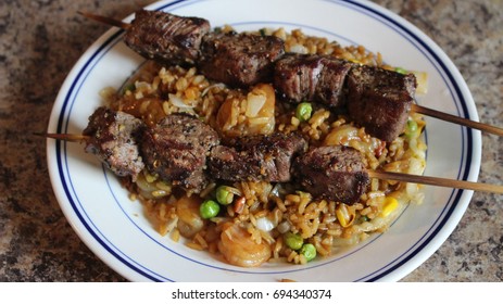 Beef Kabob And Shrimp Fried Rice