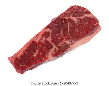 Beef Loin Boneless End Cut Strip Steak Top View On A White Background.