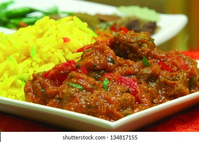 beef madras curry with pilau rice