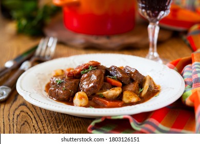 Beef meat stewed with potato, carrot and spice