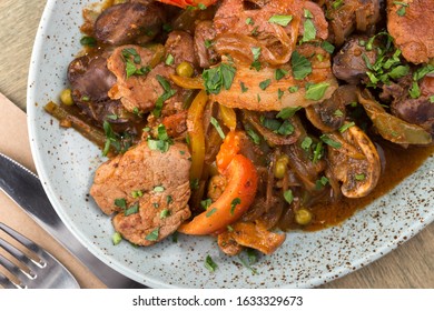 Beef Meat And Vegetables Stew. Homemade Slow Cooker Pot Roast With Carrots And Potatoes
