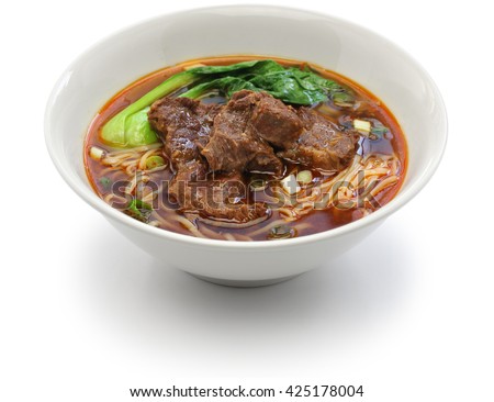 beef noodle soup, chinese taiwanese cuisine isolated on white background