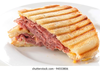 A Beef Panini With Swiss And Cheddar Cheese