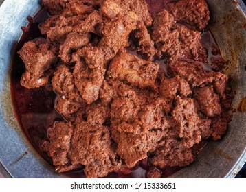 Beef rendang or rendang padang, very popular in Indonesia, view from the top