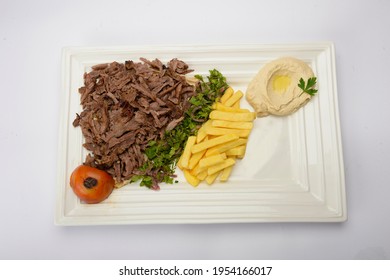 Beef Shawarma Lebanese With Hummus And Parsley Plate