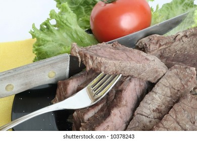 Beef slice on a fork