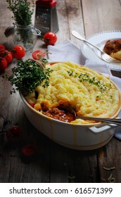 Beef Steak Cottage Pie. Selective Focus