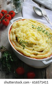 Beef Steak Cottage Pie. Selective Focus