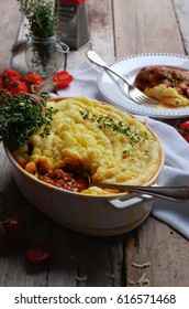 Beef Steak Cottage Pie. Selective Focus