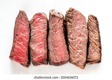Beef steak: degrees of doneness from rare to well done