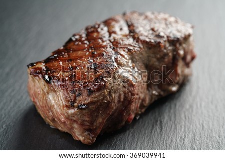 beef steak from entrecote part on slate board