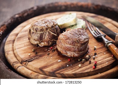 Beef Steak Filet Mignon And Butter With Herbs