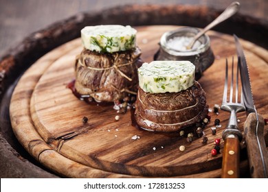 Beef Steak Filet Mignon And Butter With Herbs