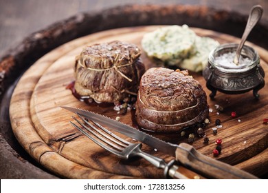 Beef Steak Filet Mignon And Butter With Herbs